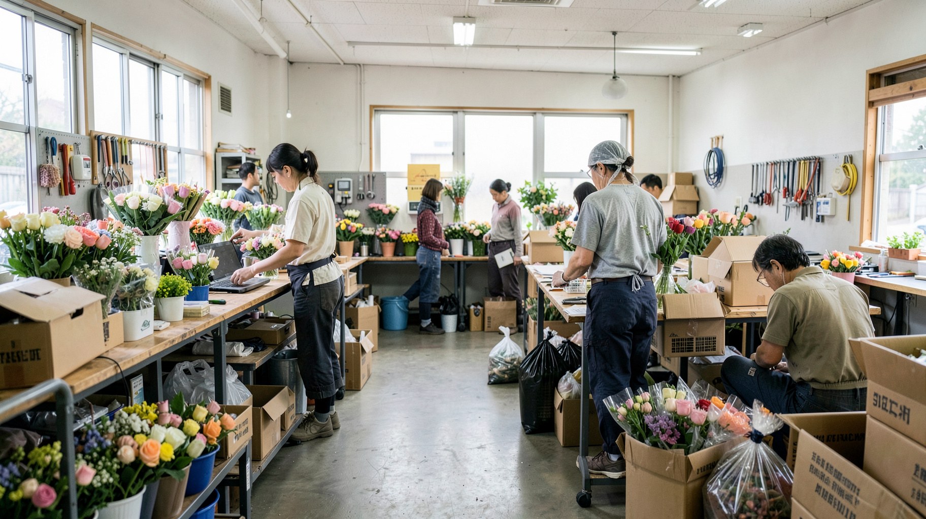 生花ECの注文・代替・納期管理に関するAI生成イメージ写真